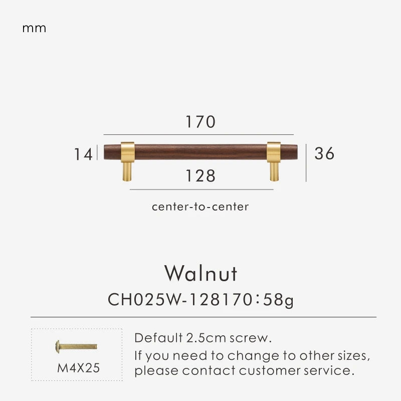 Brass & Wood Handle – Scandinavian T-Bar Pull in Walnut or Beech