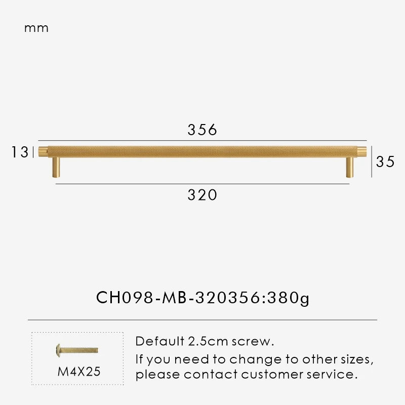 Solid Brass Knurled Handle – Modern T-Bar Cabinet & Drawer Pull