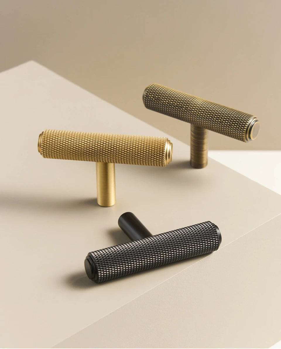 Solid Brass Knurled Handle – Diamond-Cut T-Bar & Long Pull
