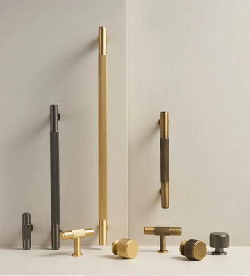 Solid Brass Linear Handle & Knob Set – Modern Textured Cabinet Pulls