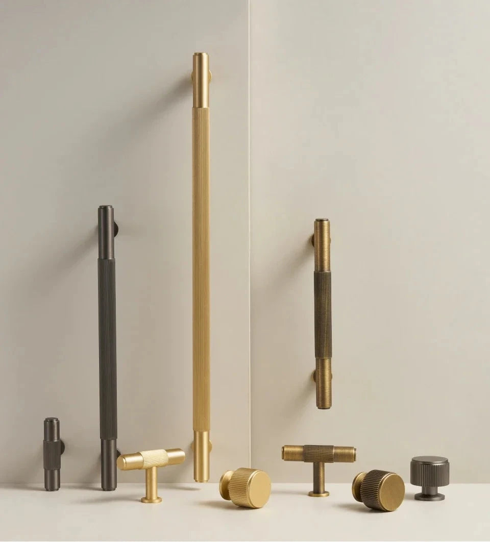 Solid Brass Linear Handle & Knob Set – Modern Textured Cabinet Pulls