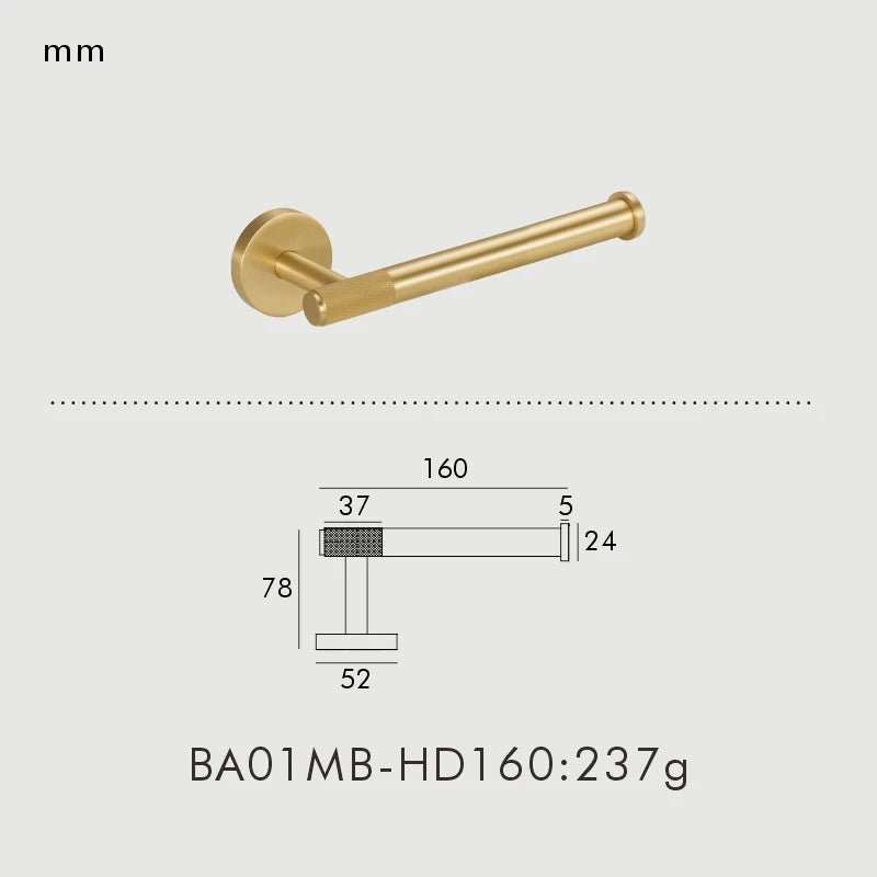 Brass Knurled Bathroom Accessories – Towel Bar, Hooks & Roll Holder Set