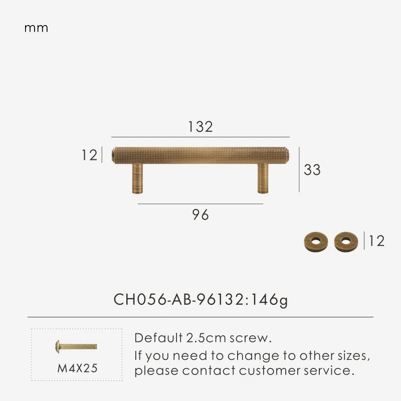 Solid Brass Knurled Handle – Diamond-Cut T-Bar & Long Pull