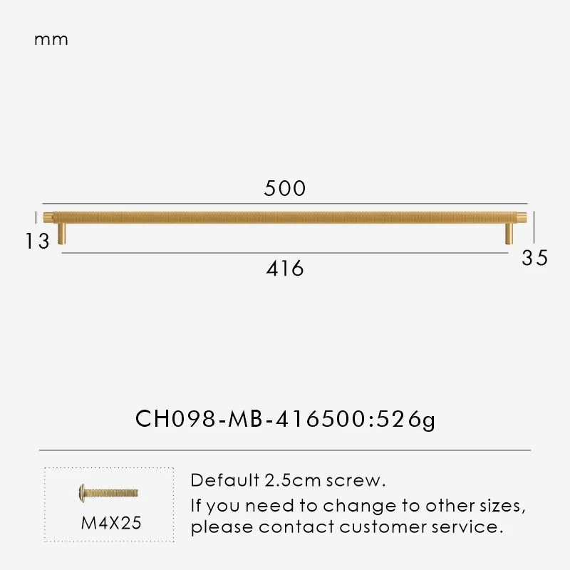 Solid Brass Knurled Handle – Modern T-Bar Cabinet & Drawer Pull