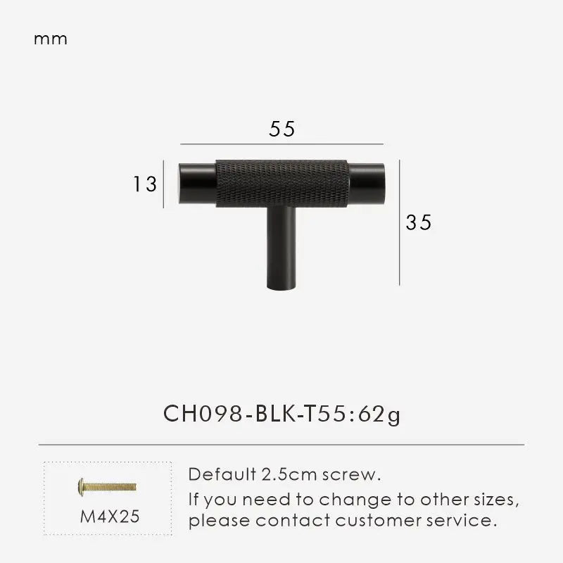 Solid Brass Knurled Handle – Modern T-Bar Cabinet & Drawer Pull