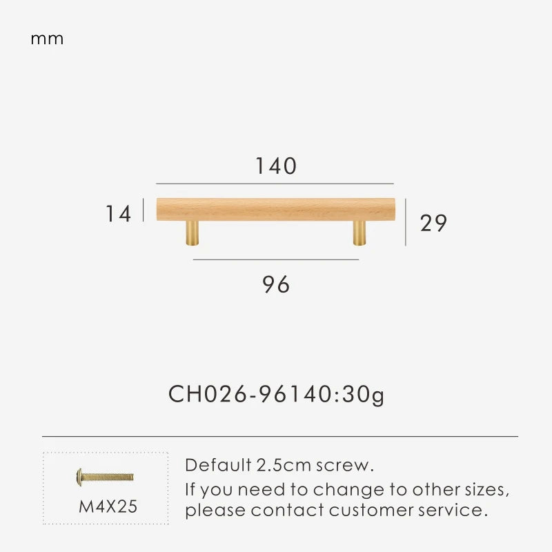 Brass & Beech Wood Handle – Scandinavian Style Cabinet and Drawer Pull