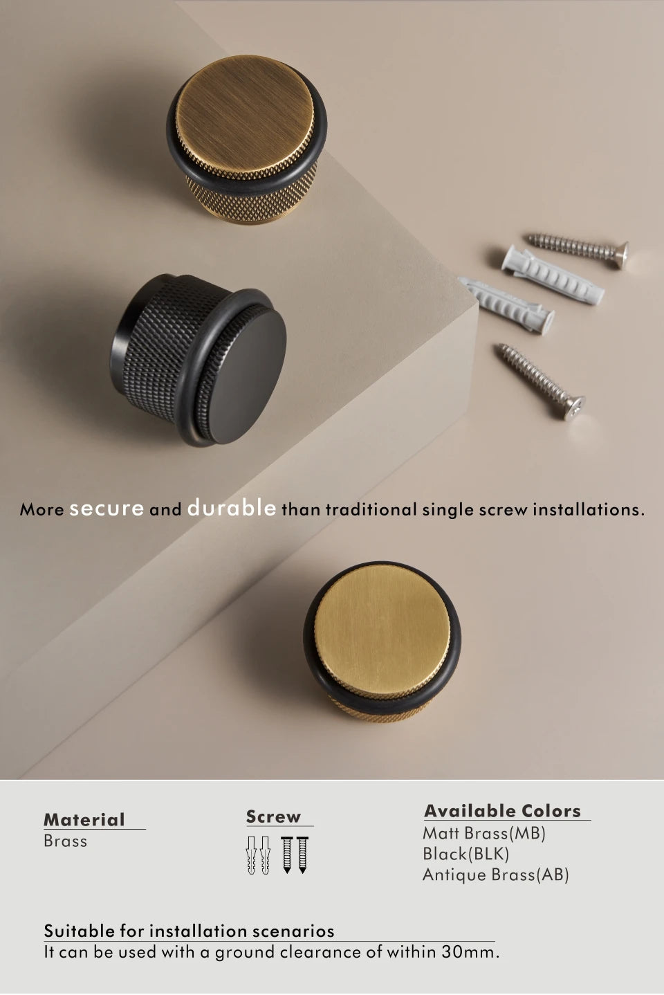 Brass Knurled Door Stopper – Adjustable Height Floor Mount