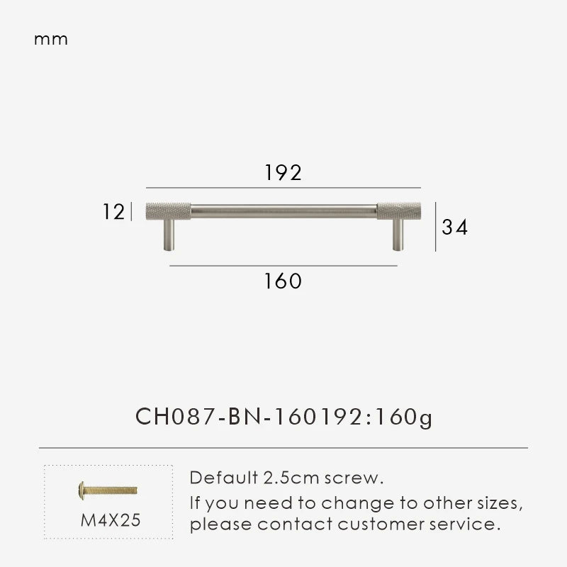 Solid Brass Knurled Knob – Brushed Nickel Luxury Cabinet Handle