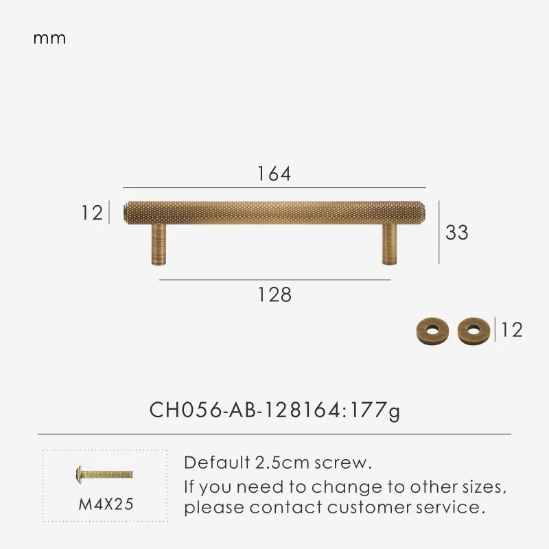 Solid Brass Knurled Handle – Diamond-Cut T-Bar & Long Pull