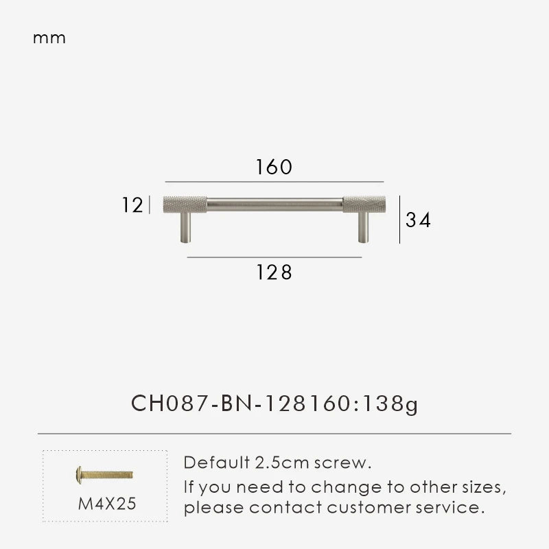 Solid Brass Knurled Knob – Brushed Nickel Luxury Cabinet Handle