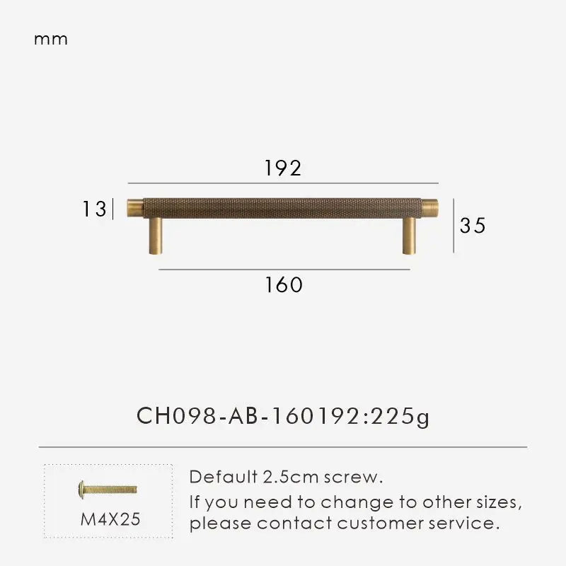 Solid Brass Knurled Handle – Modern T-Bar Cabinet & Drawer Pull