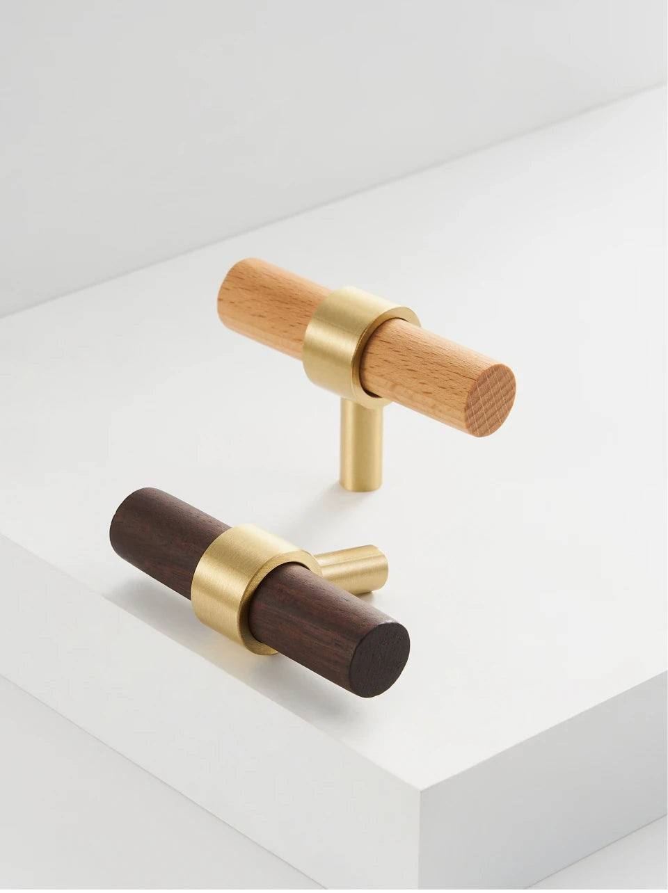 Brass & Wood Handle – Scandinavian T-Bar Pull in Walnut or Beech