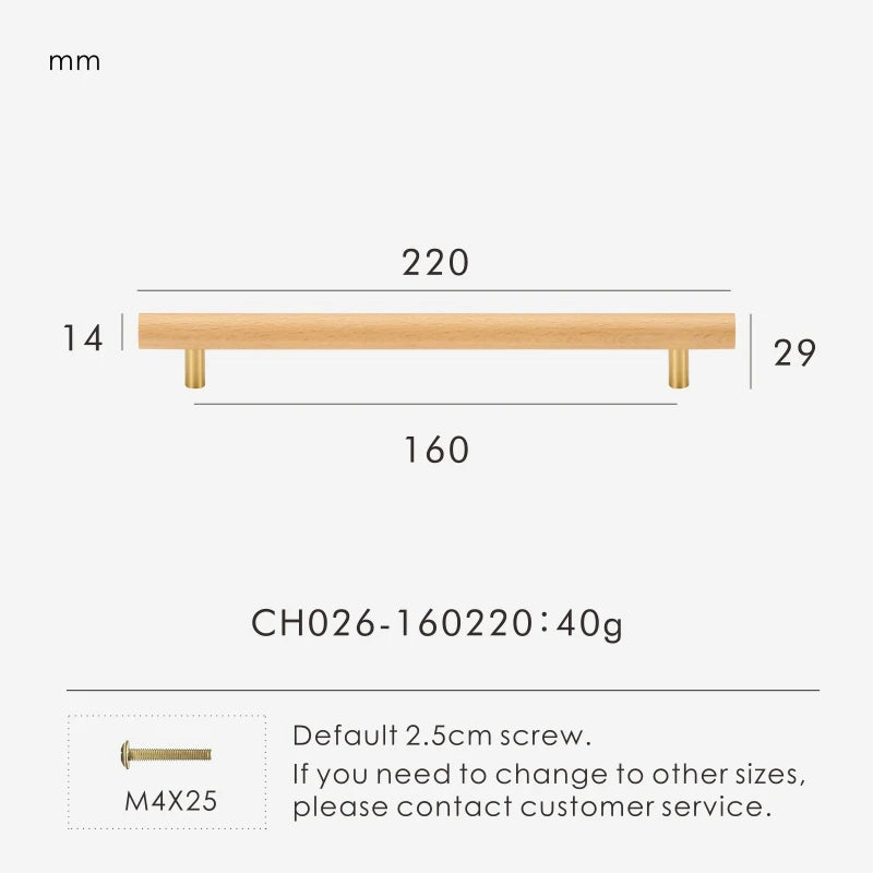 Brass & Beech Wood Handle – Scandinavian Style Cabinet and Drawer Pull