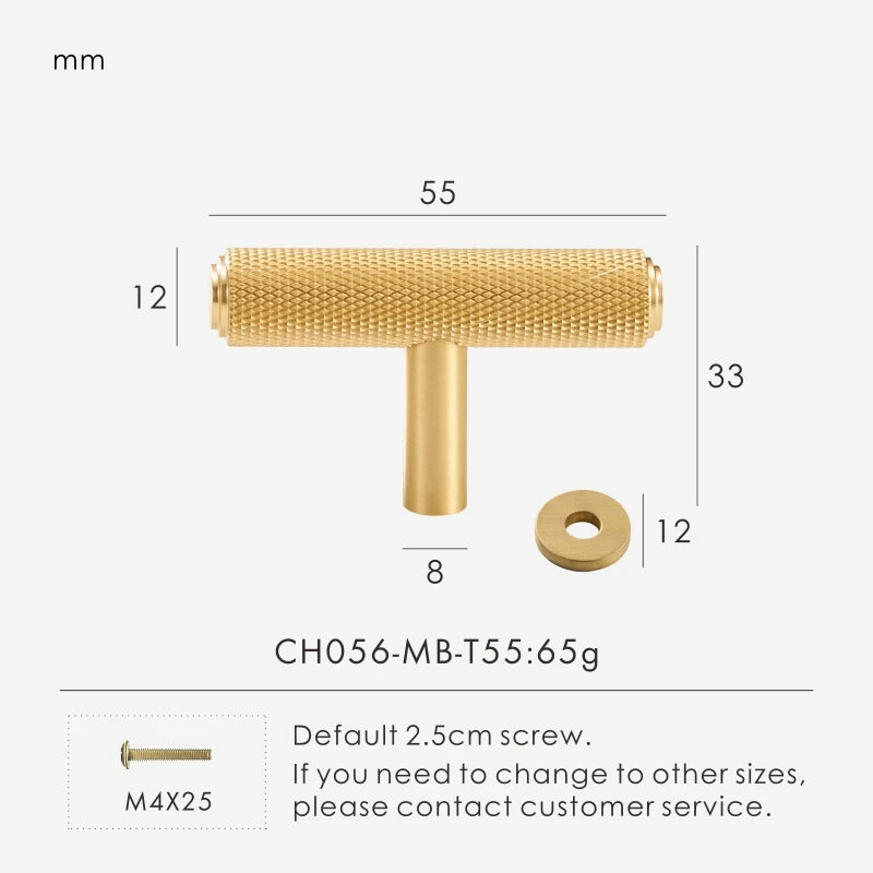 Solid Brass Knurled Handle – Diamond-Cut T-Bar & Long Pull