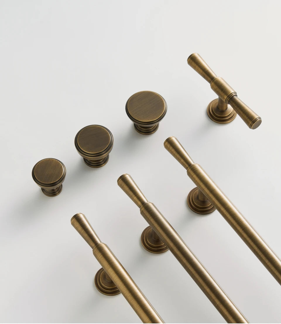 Solid Brass Handle – Vintage Brushed Bronze T-Bar Cabinet & Drawer Pull