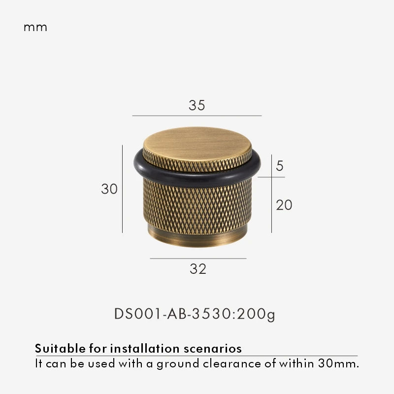 Brass Knurled Door Stopper – Adjustable Height Floor Mount