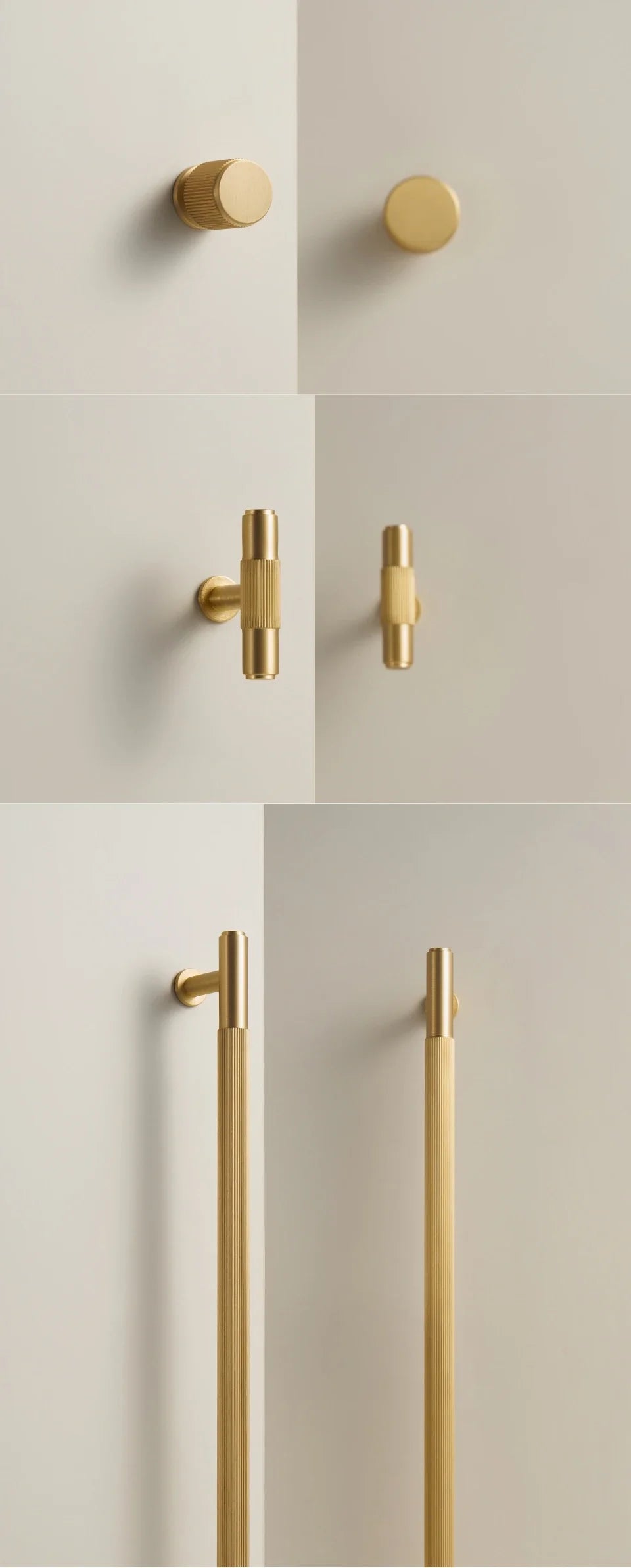 Solid Brass Linear Handle & Knob Set – Modern Textured Cabinet Pulls