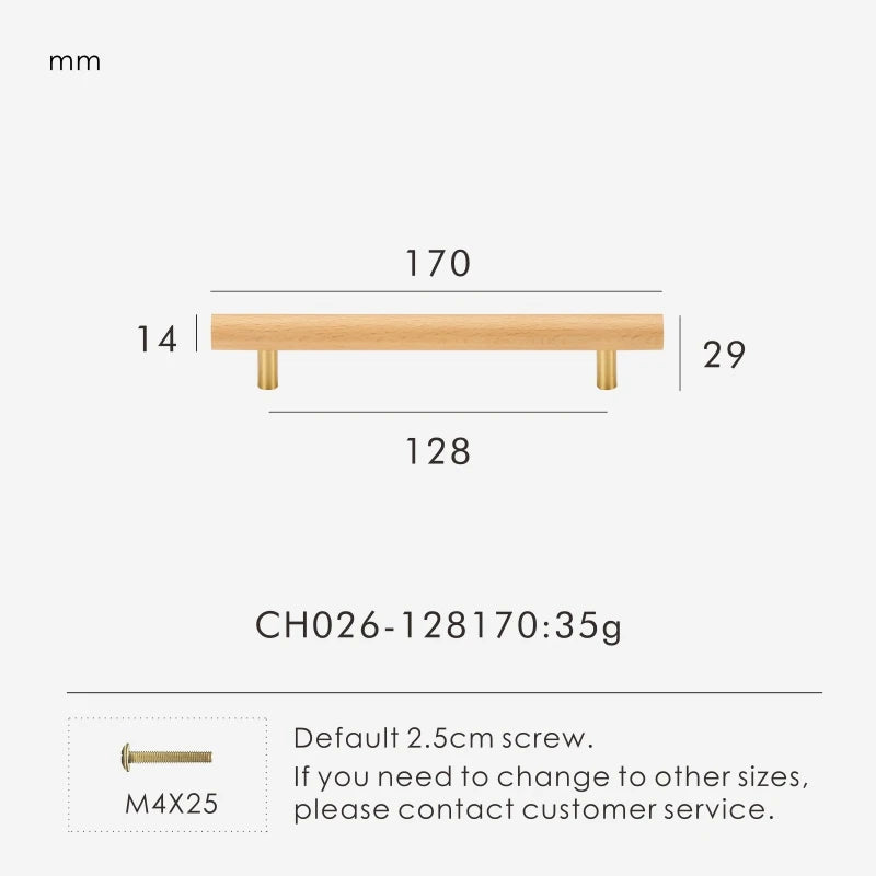 Brass & Beech Wood Handle – Scandinavian Style Cabinet and Drawer Pull