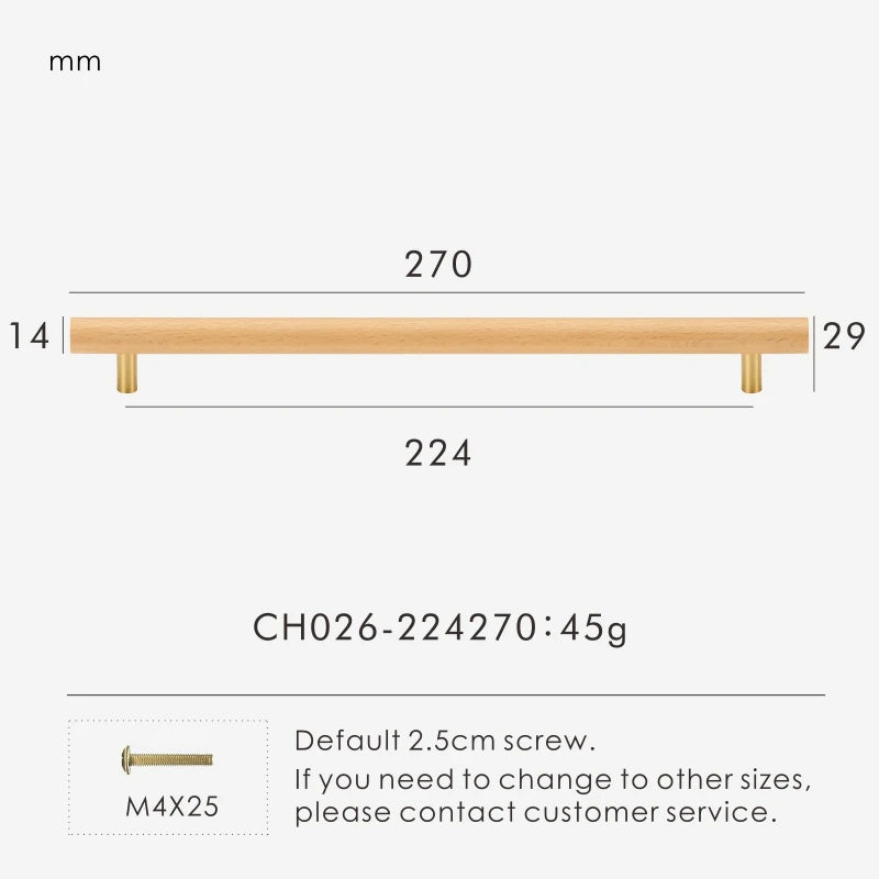 Brass & Beech Wood Handle – Scandinavian Style Cabinet and Drawer Pull