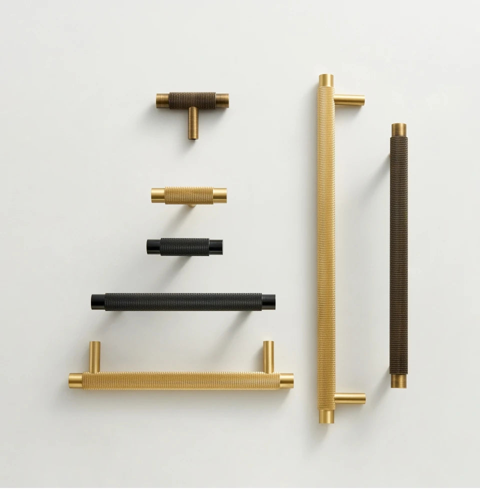 Solid Brass Knurled Handle – Modern T-Bar Cabinet & Drawer Pull