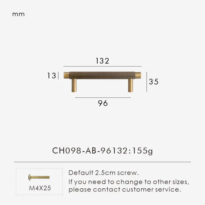 Solid Brass Knurled Handle – Modern T-Bar Cabinet & Drawer Pull