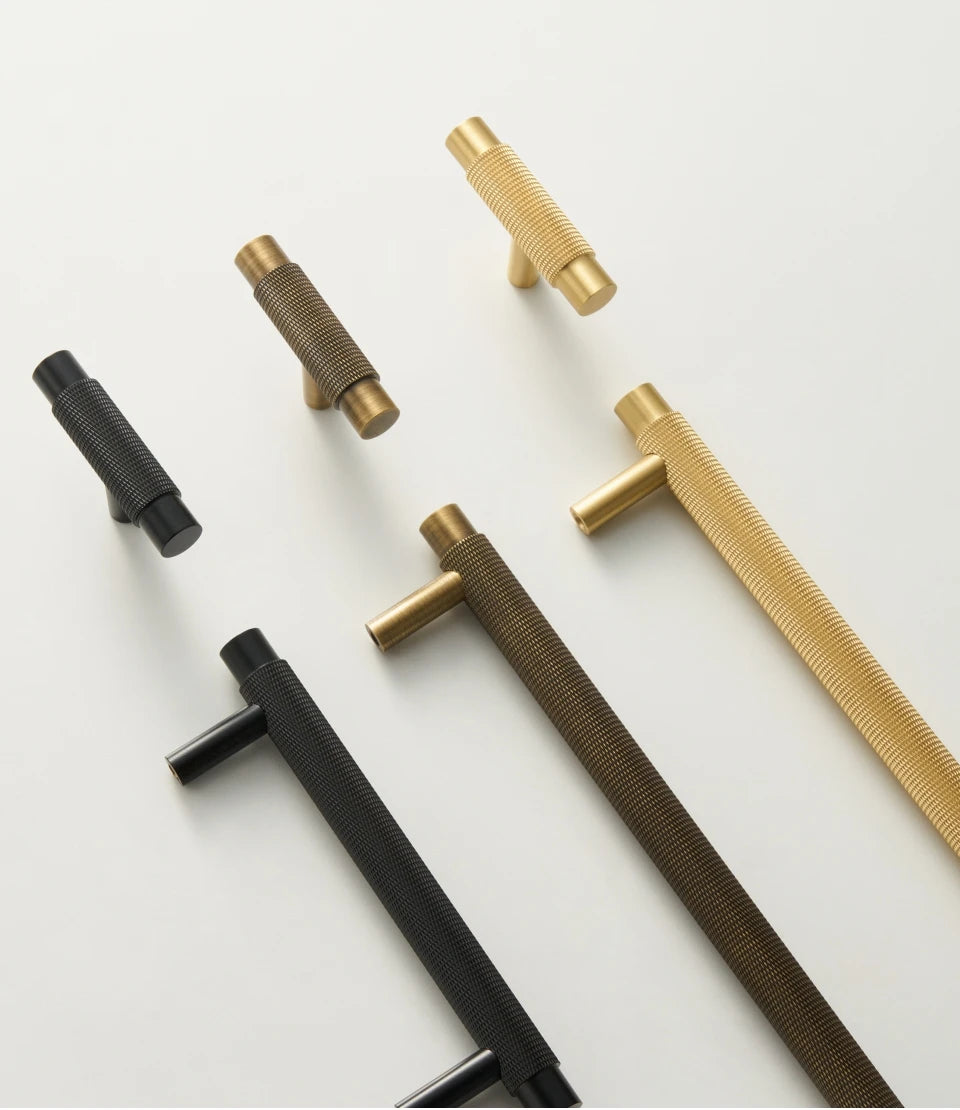 Solid Brass Knurled Handle – Modern T-Bar Cabinet & Drawer Pull