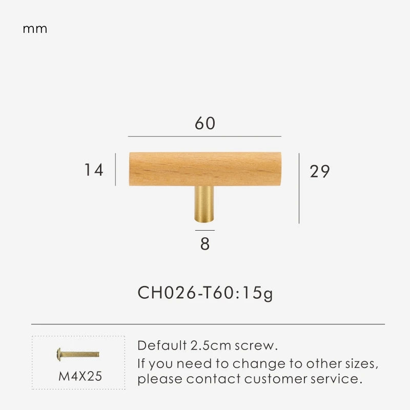 Brass & Beech Wood Handle – Scandinavian Style Cabinet and Drawer Pull