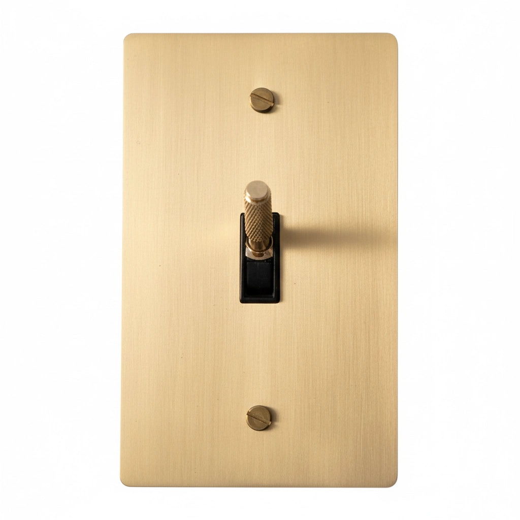 Solid Brass Knurled Toggle Light Switch on a white background