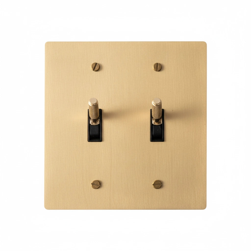 2-Gang Solid Brass Knurled Toggle Light Switch