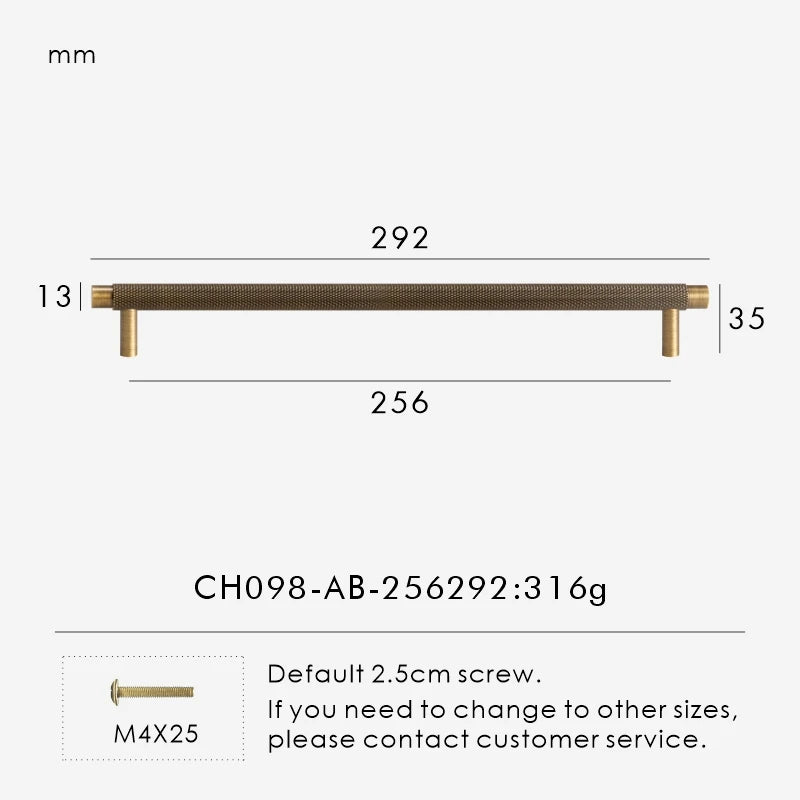 Solid Brass Knurled Handle – Modern T-Bar Cabinet & Drawer Pull