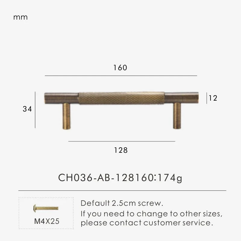 Solid Brass Cross Knurled Handle – Diamond-Cut T-Bar & Cabinet Knob