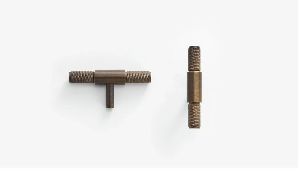 Solid Brass Cross Knurled Handle – Diamond-Cut T-Bar & Cabinet Knob