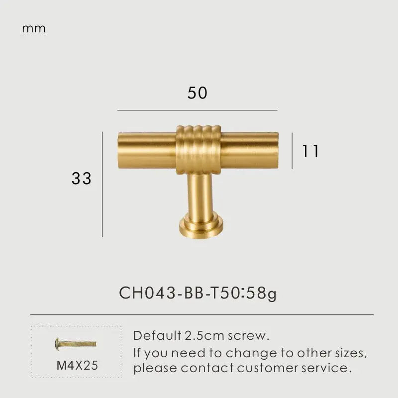 Solid Brass Rope Design Handle – Vintage T-Bar Cabinet & Drawer Pull