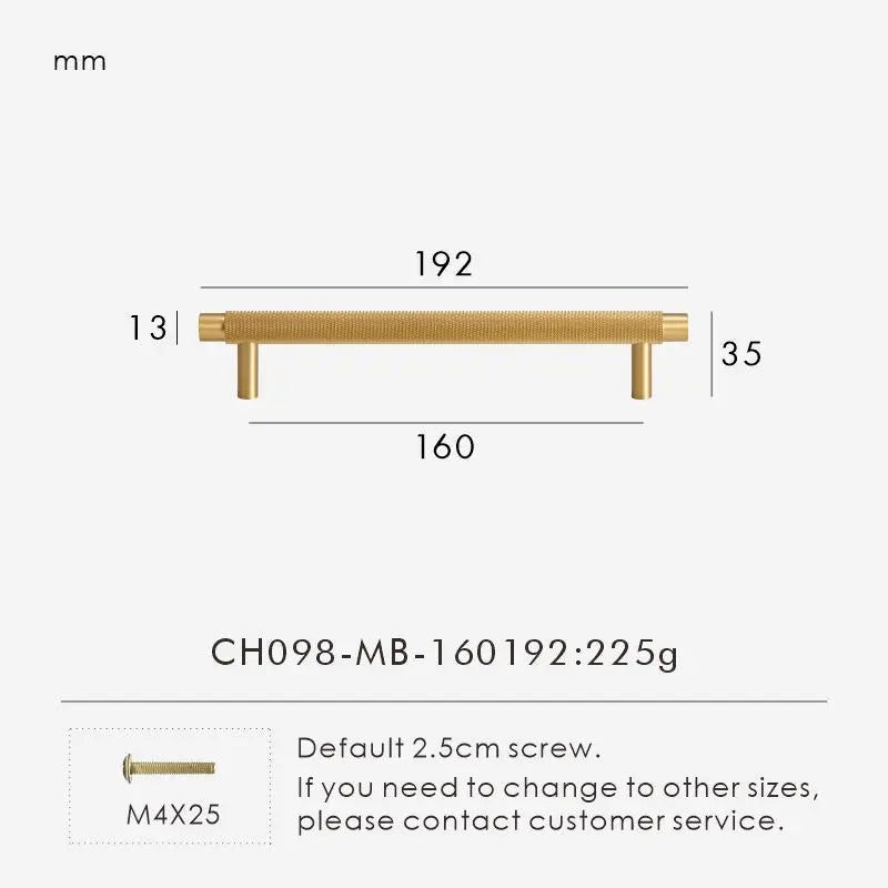 Solid Brass Knurled Handle – Modern T-Bar Cabinet & Drawer Pull