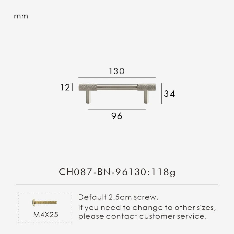 Solid Brass Knurled Knob – Brushed Nickel Luxury Cabinet Handle