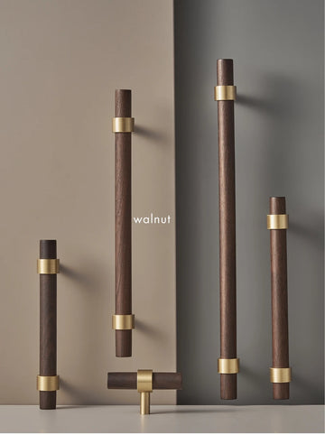 Brass & Wood Handle – Scandinavian T-Bar Pull in Walnut or Beech