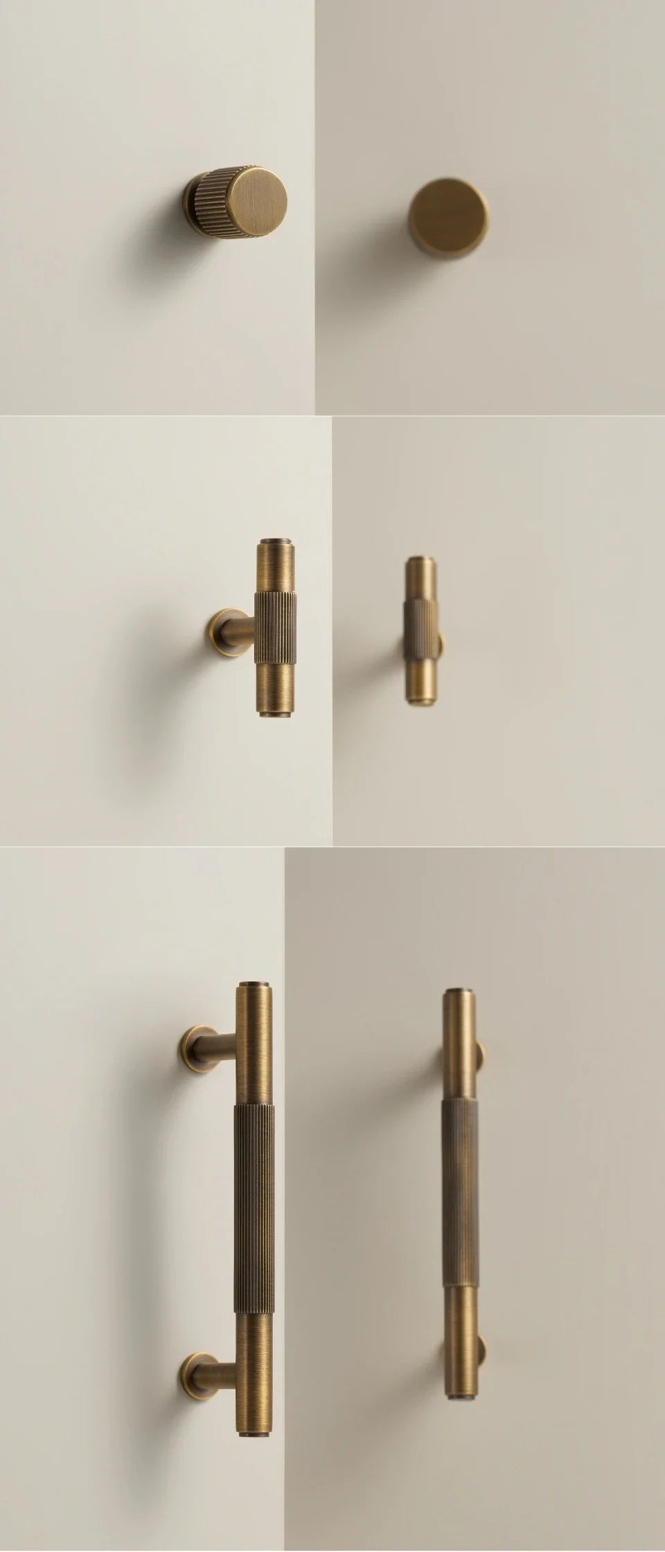 Solid Brass Linear Handle & Knob Set – Modern Textured Cabinet Pulls