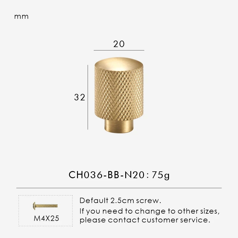 Solid Brass Knurled Knob – Modern Cabinet & Drawer Pull