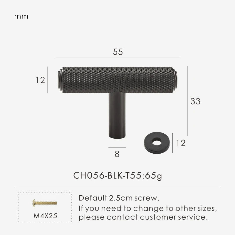 Solid Brass Knurled Handle – Diamond-Cut T-Bar & Long Pull