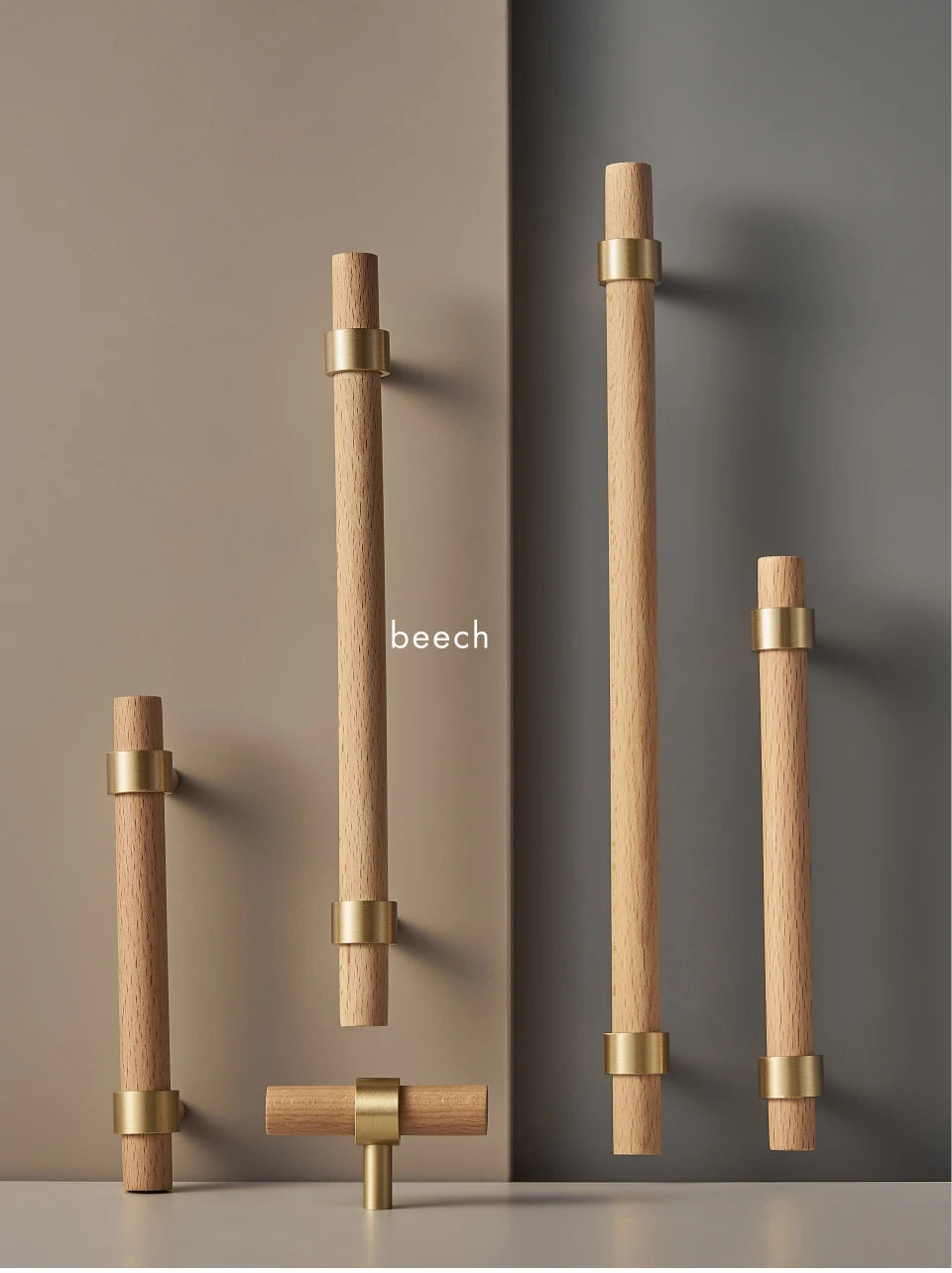 Brass & Wood Handle – Scandinavian T-Bar Pull in Walnut or Beech