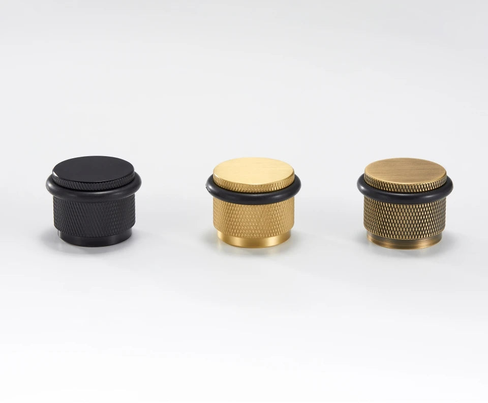 Brass Knurled Door Stopper – Adjustable Height Floor Mount