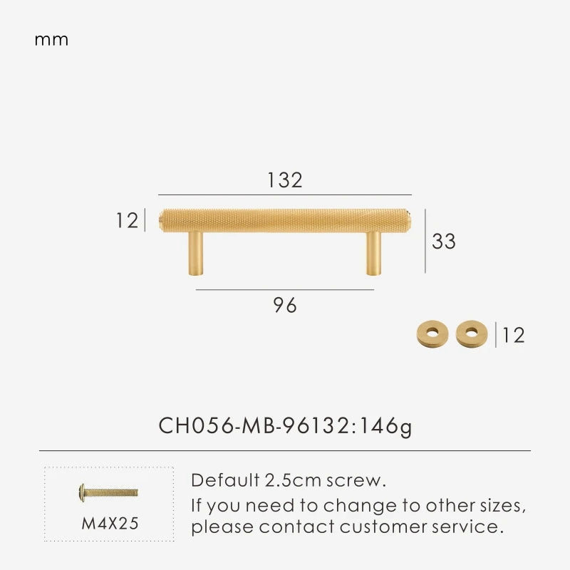 Solid Brass Knurled Handle – Diamond-Cut T-Bar & Long Pull