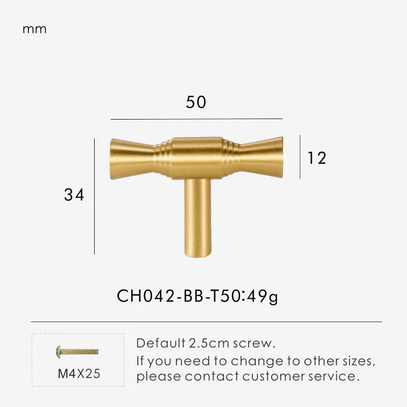 Solid Brass T-Bar Handle – Modern Long Cabinet & Drawer Pull