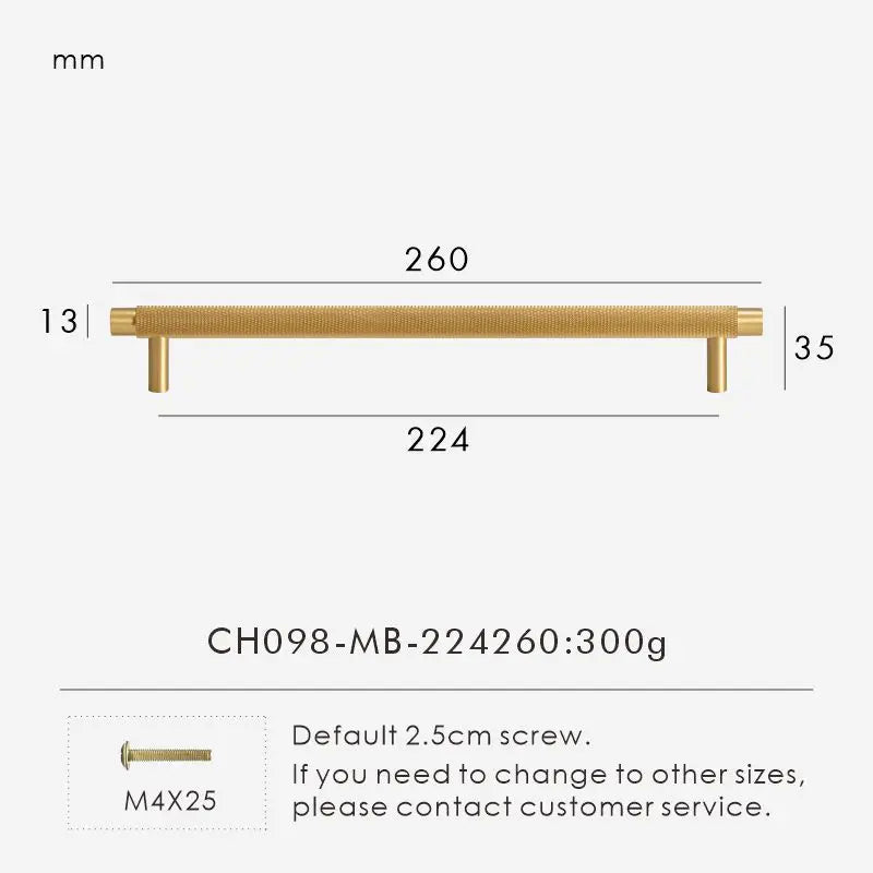 Solid Brass Knurled Handle – Modern T-Bar Cabinet & Drawer Pull