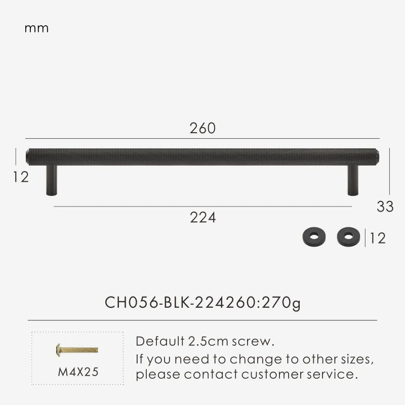 Solid Brass Knurled Handle – Diamond-Cut T-Bar & Long Pull