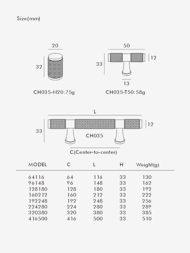 Brass Cross Knurled Handle – Diamond-Cut T-Bar Cabinet & Drawer Pull
