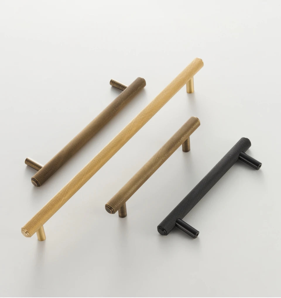 Solid Brass Knurled Handle – Diamond-Cut T-Bar & Long Pull