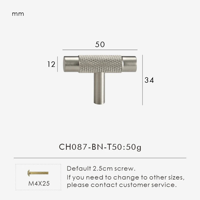 Solid Brass Knurled Knob – Brushed Nickel Luxury Cabinet Handle