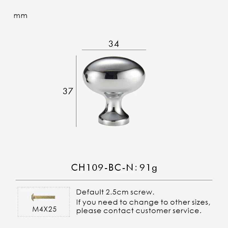 Metal cabinet knob with dimensions and weight information on a white background.