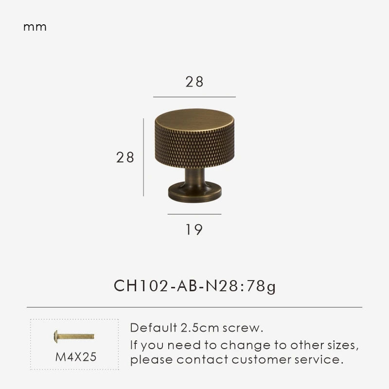 Measurement details of smaller antique brass knob with dimensions and weight on a white background.